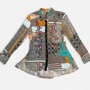 Aratta Silent Journey Luna Tunic Blouse Size Small Embroidered Patchwork Boho